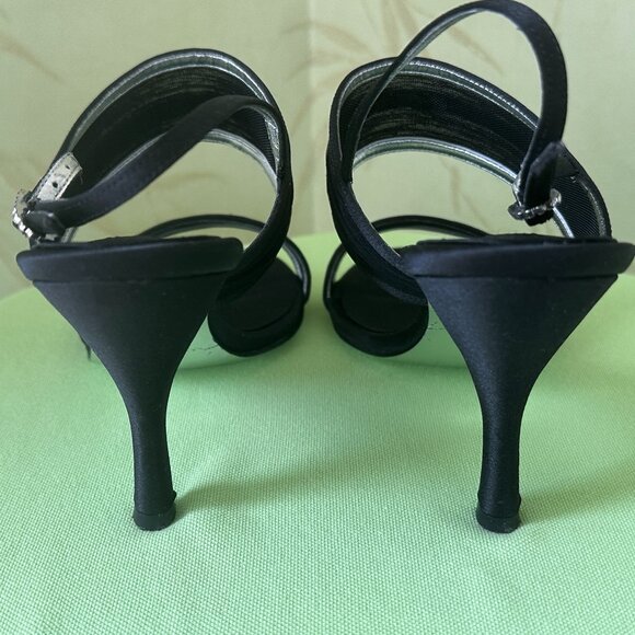 MIA BLACK MESH DRESS SHOE SANDALS HEELS W/RHINESTONE BUCKLE:PREOWNED BLACK 8 1/2 - Picture 6 of 15
